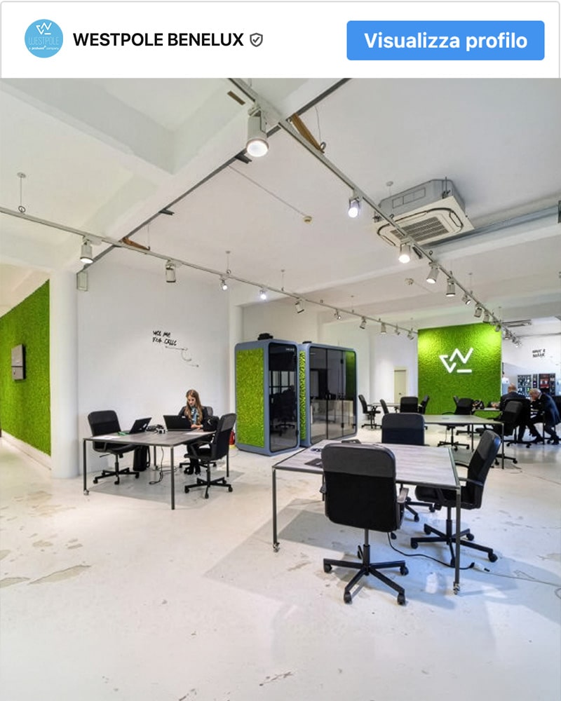 Pareti divisorie per assorbimento acustico negli uffici smart office open space di Westpole